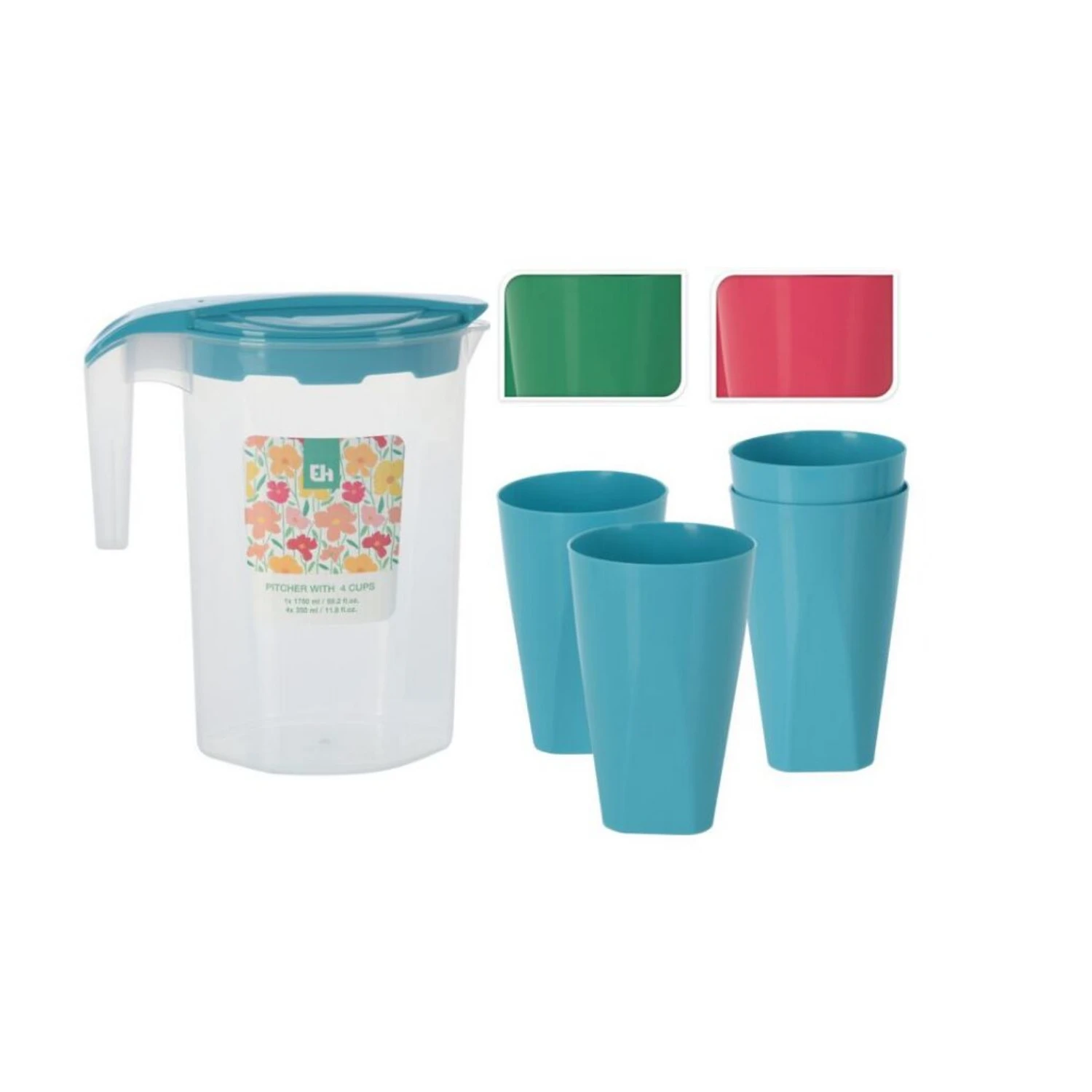Excellent Houseware Schenkkan Met 4 Glazen 3 Assorti 1 Excellent Houseware Schenkkan Met 4 Glazen 3 Assorti