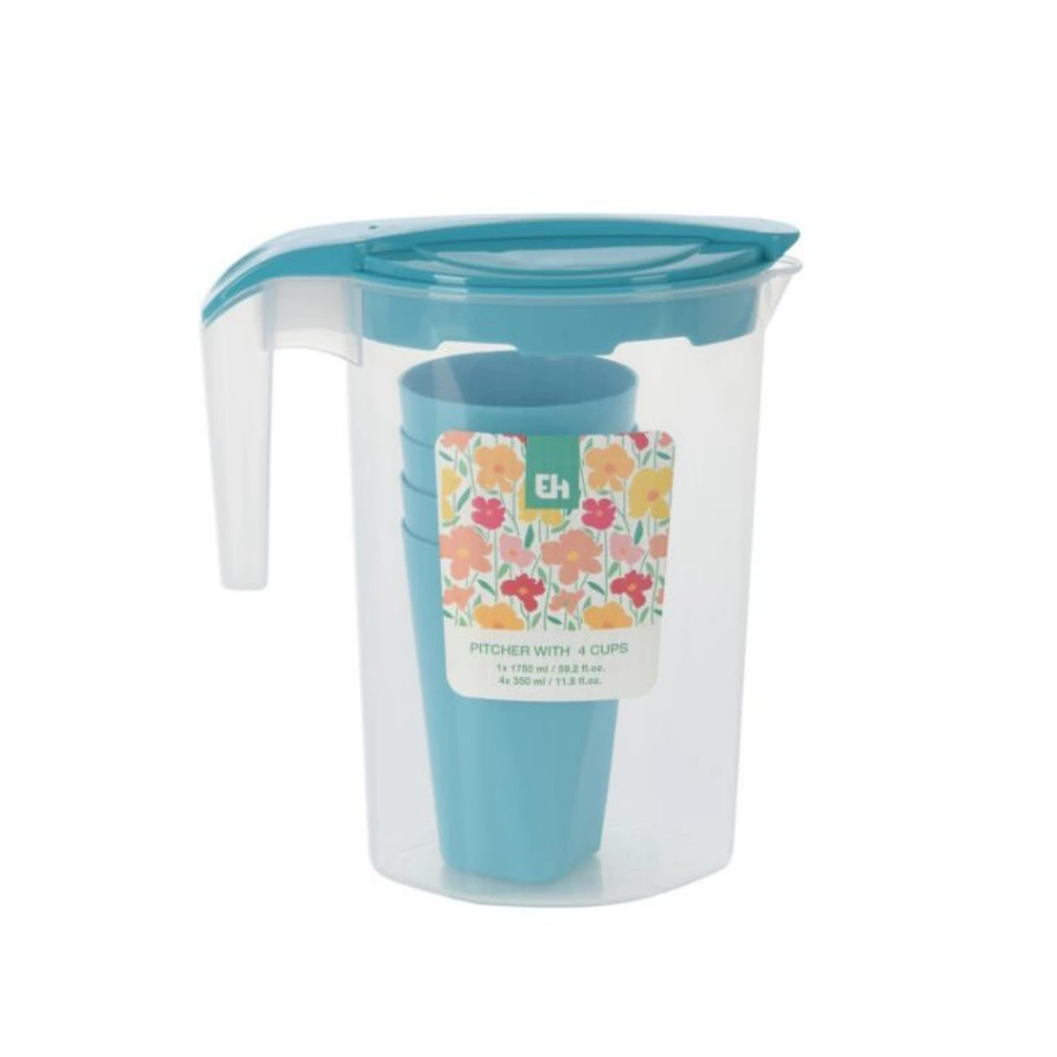 Excellent Houseware Schenkkan Met 4 Glazen 3 Assorti 2 Excellent Houseware Schenkkan Met 4 Glazen 3 Assorti - Afbeelding 2